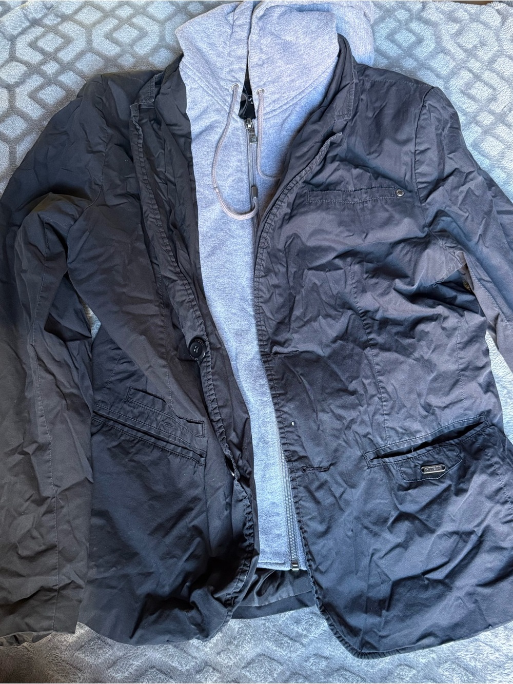 Guess Men's Black Jacket with Light Gray Hoodie Liner